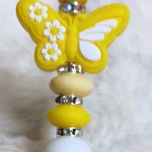 Hand Beaded Pen ~ Flutterbies! ~ Yellow Floral Butterfly